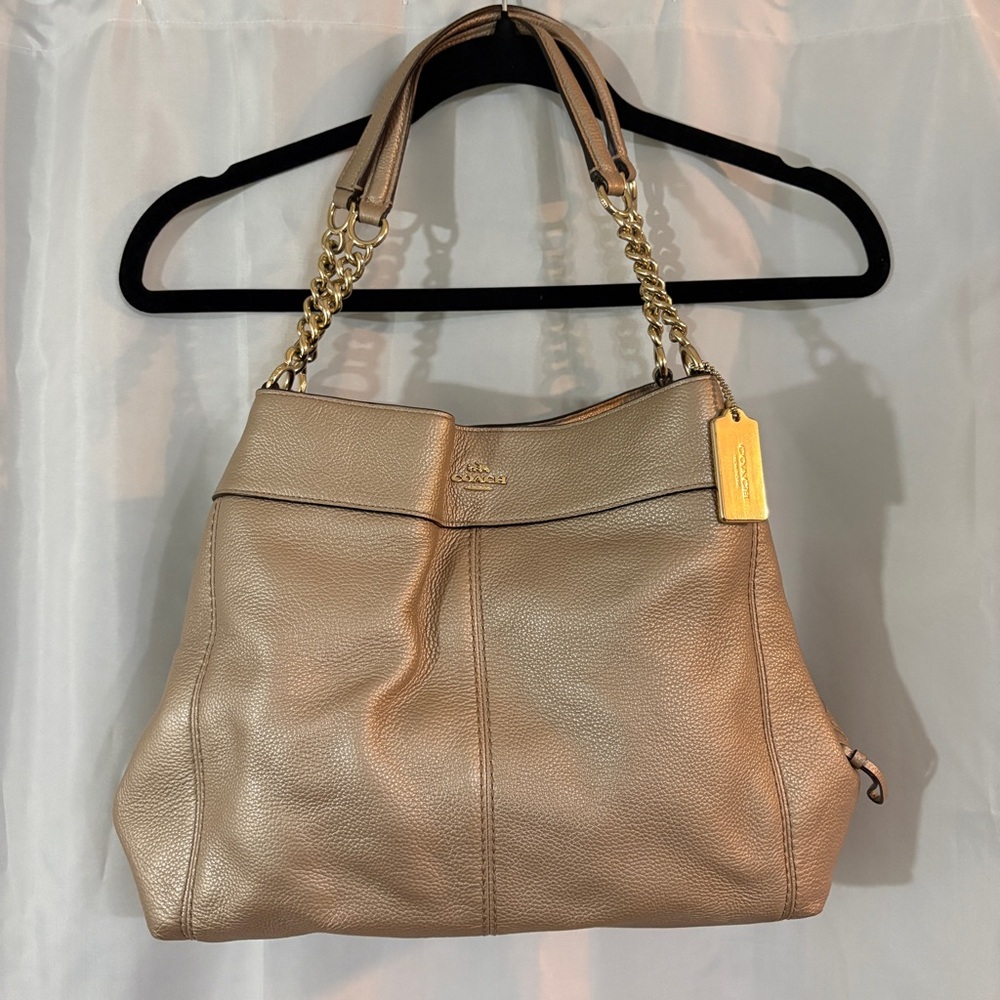 Coach Lexy Platinum Triple Compartment Shoulder Bag Purse Gold Hardware - Picture 11 of 16